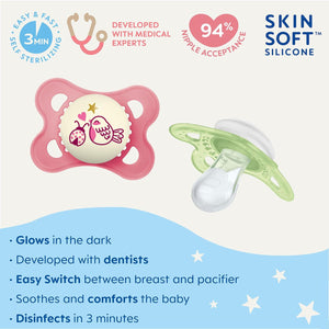 MAM Night Pacifiers (2 Pack, 1 Sterilizing Pacifier Case), MAM Pacifiers 0-6 Months, Best Pacifier For Breastfed Babies, Glow In The Dark Pacifier, Baby Girl Pacifier,