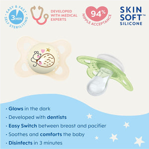 MAM Night Pacifiers (2 Pacifiers And Sterilizing Box), MAM Pacifiers 0-6 Months, Best Pacifier For Breastfed Babies, Unisex, Glow In The Dark Pacifier,
