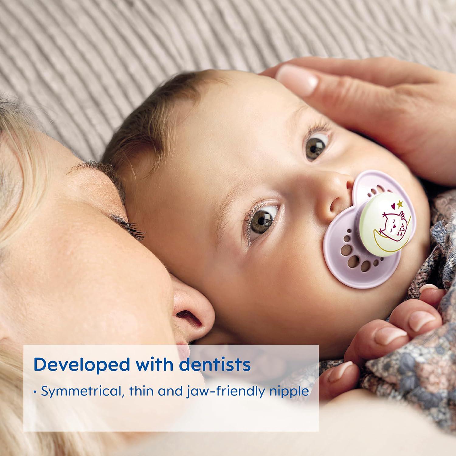 MAM Night Pacifiers 0-6 Months, Best For Breastfed Babies, Glow In The Dark, Baby Boy, 2 Count,