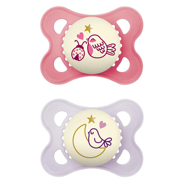 MAM Night Pacifiers, 2-Pack, 0-6 Months, Glow in the Dark, Sterilizing Case, Ideal for Breastfed Babies