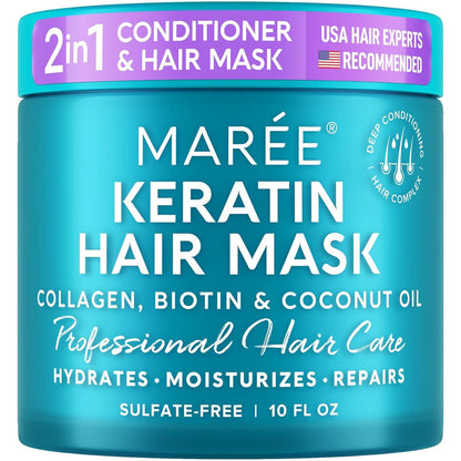 MAREE MAREE Hair Mask For Damaged Hair - Keratin Treatment Conditioner - Extremely Deep Conditioning Mask, Hydrating And Repairing, Keratina Mascarilla Para El Cabello