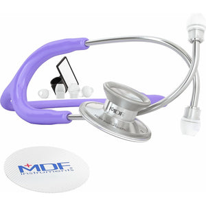 MDF Instruments, Acoustica Lightweight Stethoscope For Doctors, Nurses, Students, Home Health Use, Adult, Dual Head, Pastel Purple Tube, Silver Chestpiece-Headset, MDF747XP07,