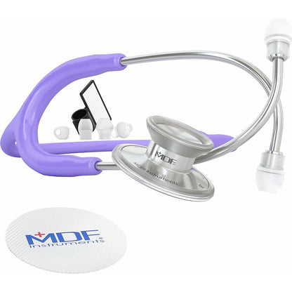 MDF Instruments, Acoustica Lightweight Stethoscope For Doctors, Nurses, Students, Home Health Use, Adult, Dual Head, Pastel Purple Tube, Silver Chestpiece-Headset, MDF747XP07,