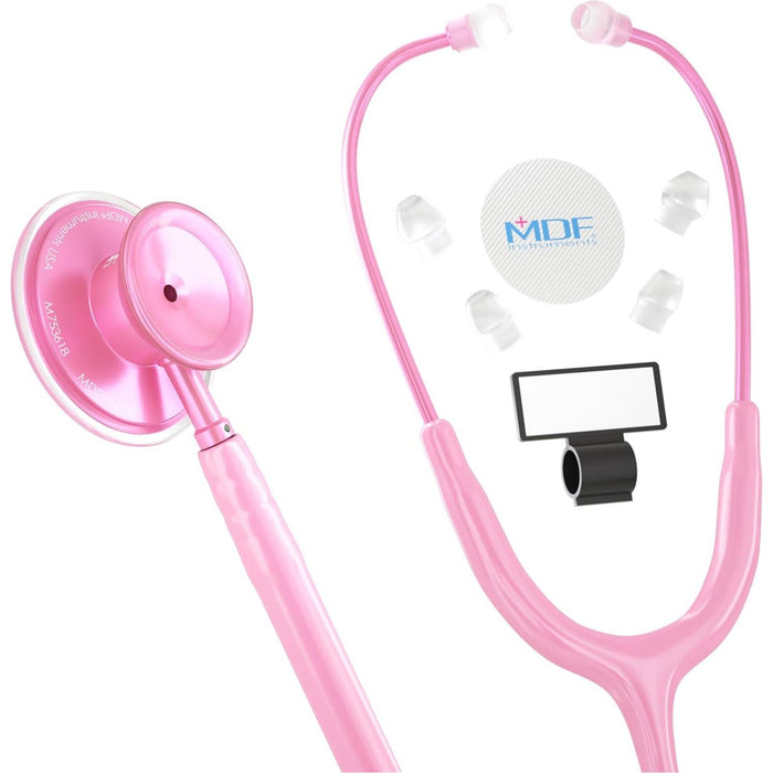 MDF Instruments Acoustica Lightweight Stethoscope for Doctors & Nurses, Pink Tube, Dual Head, Pink Chestpiece