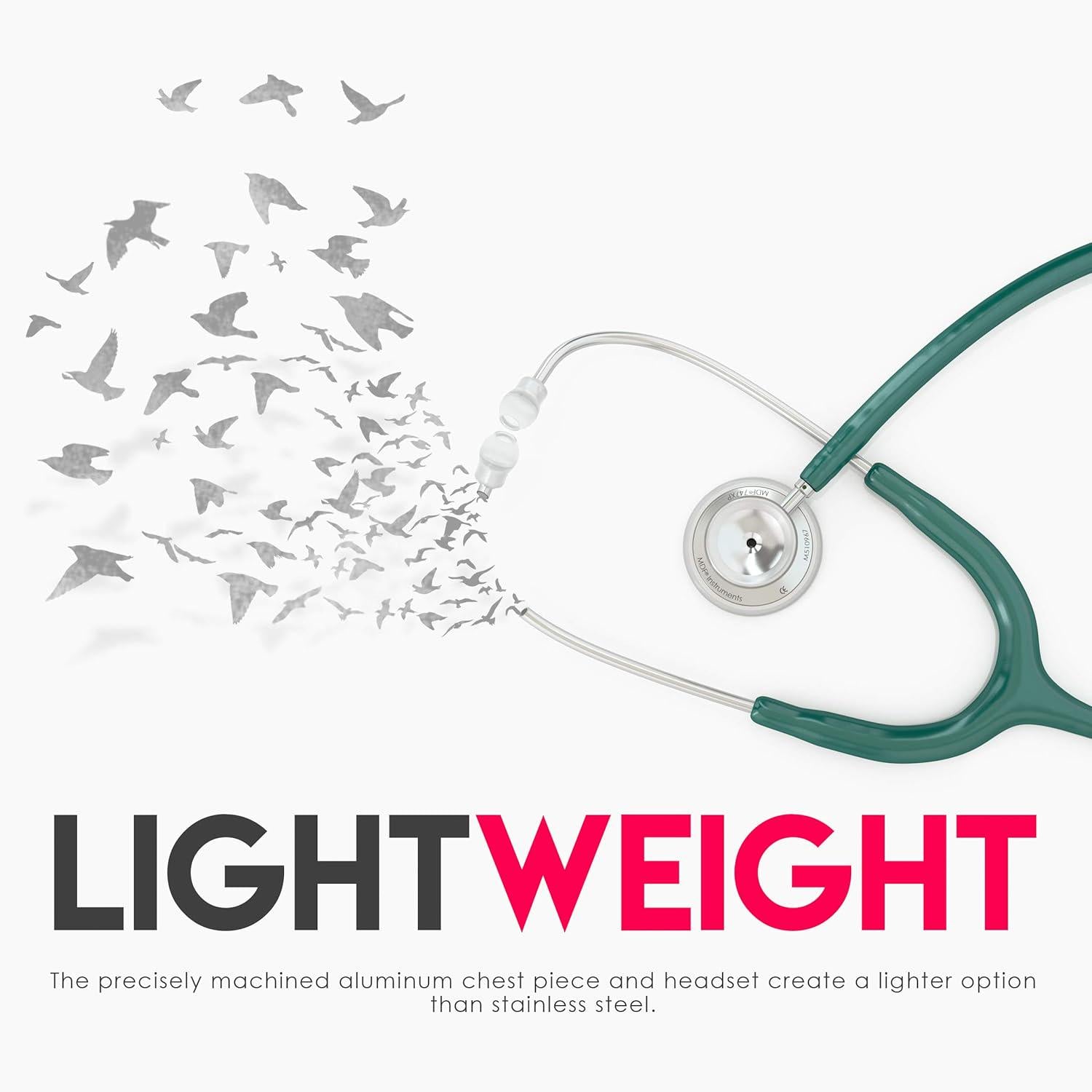 MDF Instruments, Acoustica Lightweight Stethoscope For Doctors, Nurses, Students, Home Health Use, Adult, Dual Head, Dark Green Tube, Silver Chestpiece-Headset, MDF747XP09,