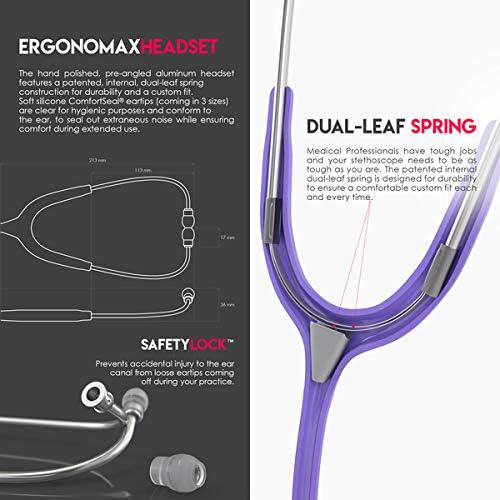 MDF Instruments, Acoustica Lightweight Stethoscope For Doctors, Nurses, Students, Home Health Use, Adult, Dual Head, Pastel Purple Tube, Silver Chestpiece-Headset, MDF747XP07,