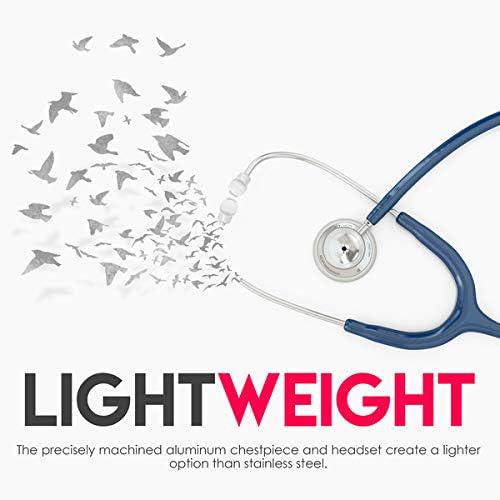 MDF Instruments, Acoustica Lightweight Stethoscope For Doctors, Nurses, Students, Home Health Use, Adult, Dual Head, Navy Blue Tube, Silver Chestpiece-Headset, MDF747XP04,