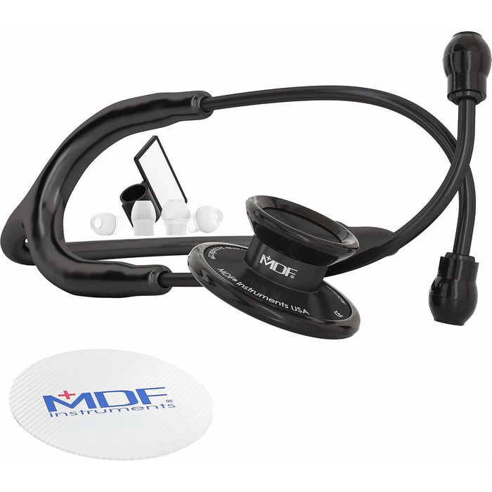 MDF Instruments Acoustica Lightweight Stethoscope for Doctors, Nurses & Students, Adult Dual Head, Black Tube, Black Chestpiece, Model MDF747XPBO