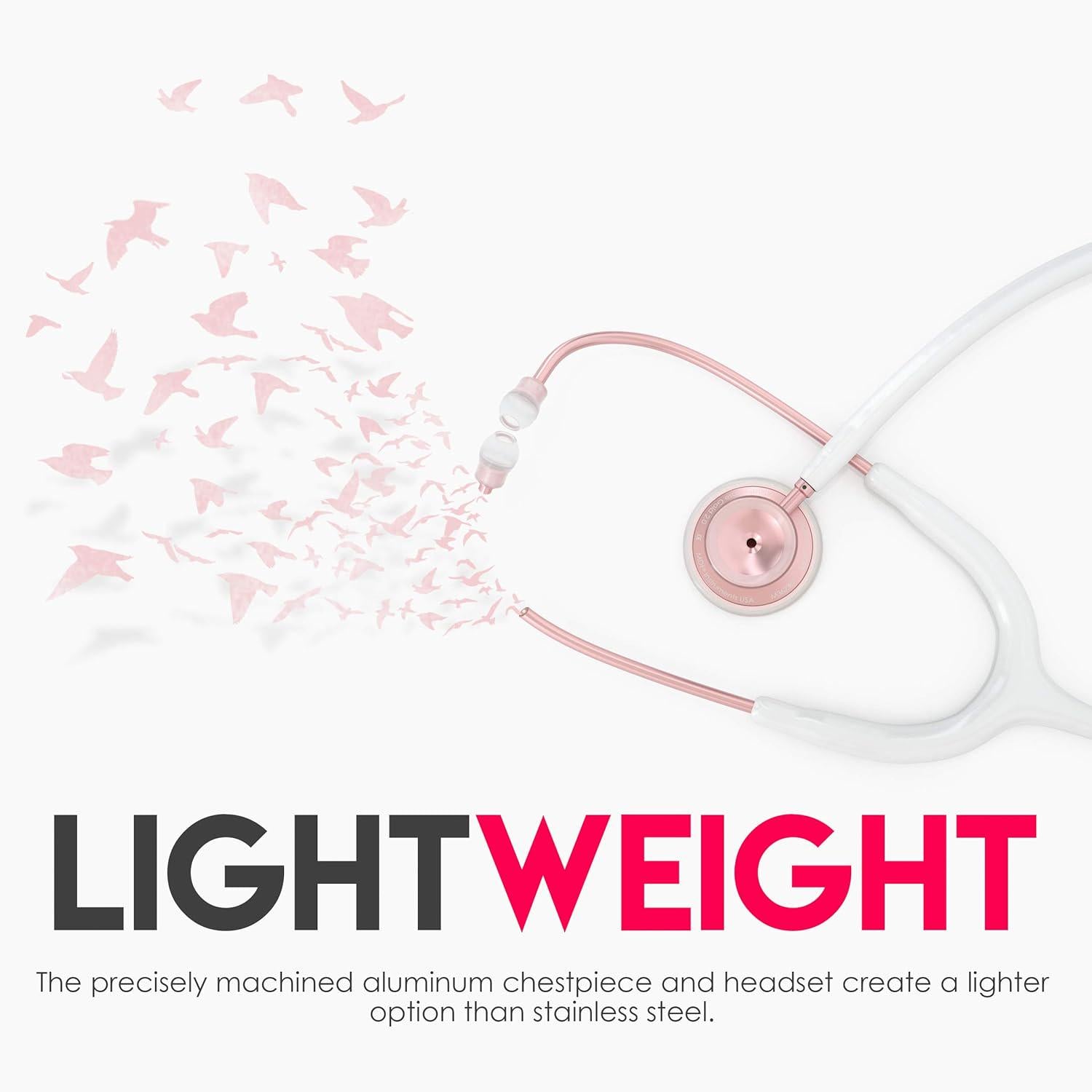 MDF Instruments, Acoustica Lightweight Stethoscope For Doctors, Nurses, Students, Home Health Use, Adult, Dual Head, White Tube, Rosegold (Matte Finish) Chestpiece-Headset, MDF747XPRG29,