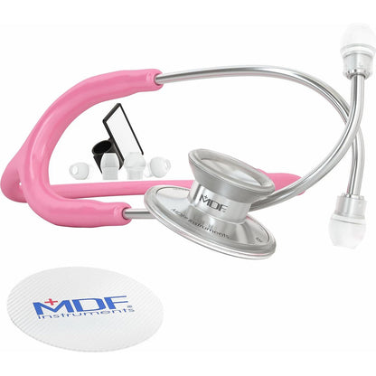 MDF Instruments, Acoustica Lightweight Stethoscope For Doctors, Nurses, Students, Home Health Use, Adult, Dual Head, Pink Tube, Silver Chestpiece-Headset, MDF747XP01,