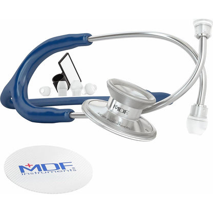 MDF Instruments, Acoustica Lightweight Stethoscope For Doctors, Nurses, Students, Home Health Use, Adult, Dual Head, Navy Blue Tube, Silver Chestpiece-Headset, MDF747XP04,