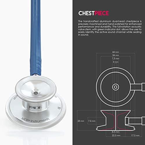 MDF Instruments, Acoustica Lightweight Stethoscope For Doctors, Nurses, Students, Home Health Use, Adult, Dual Head, Navy Blue Tube, Silver Chestpiece-Headset, MDF747XP04,