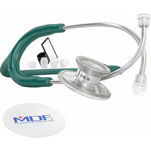 MDF Instruments, Acoustica Lightweight Stethoscope For Doctors, Nurses, Students, Home Health Use, Adult, Dual Head, Dark Green Tube, Silver Chestpiece-Headset, MDF747XP09,