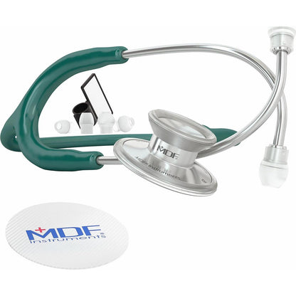 MDF Instruments, Acoustica Lightweight Stethoscope For Doctors, Nurses, Students, Home Health Use, Adult, Dual Head, Dark Green Tube, Silver Chestpiece-Headset, MDF747XP09,