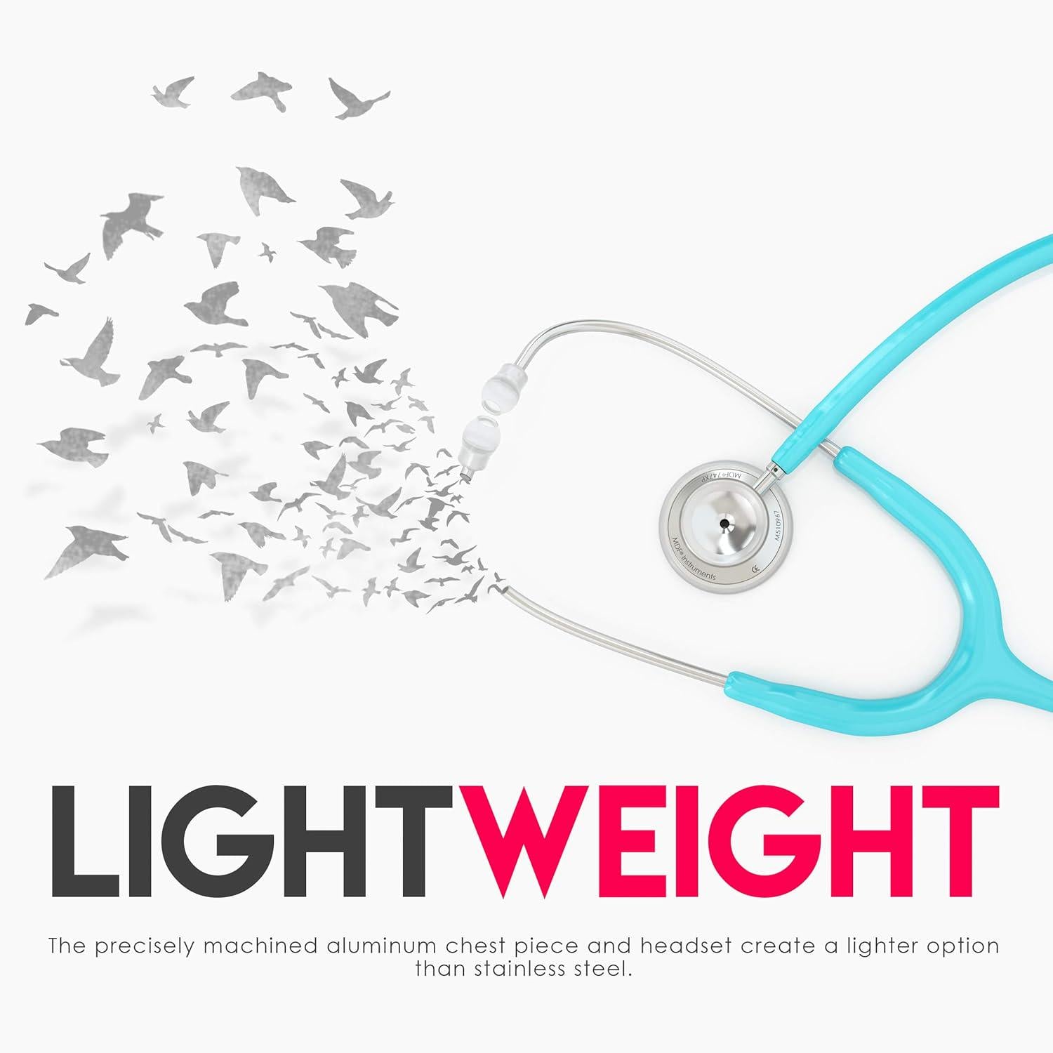 MDF Instruments, Acoustica Lightweight Stethoscope For Doctors, Nurses, Students, Home Health Use, Adult, Dual Head, Pastel Blue Tube, Silver Chestpiece-Headset, MDF747XP03,