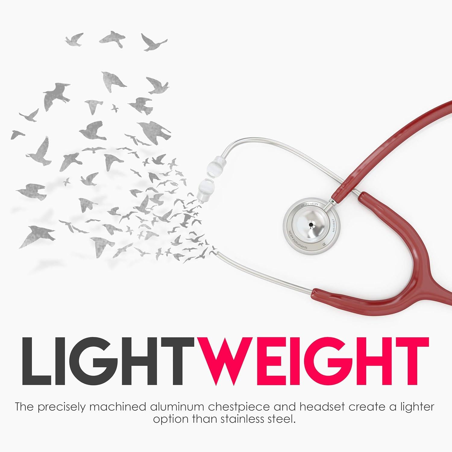 MDF Instruments, Acoustica Lightweight Stethoscope For Doctors, Nurses, Students, Home Health Use, Adult, Dual Head, Burgundy Tube, Silver Chestpiece-Headset, MDF747XP17,