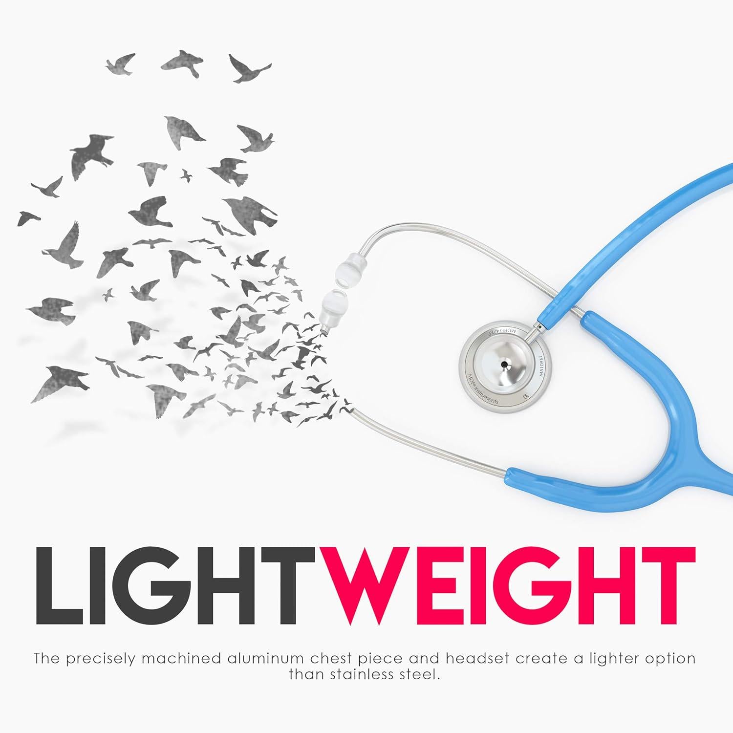 MDF Instruments, Acoustica Lightweight Stethoscope For Doctors, Nurses, Students, Home Health Use, Adult, Dual Head, Bright Blue Tube, Silver Chestpiece-Headset, MDF747XP14,