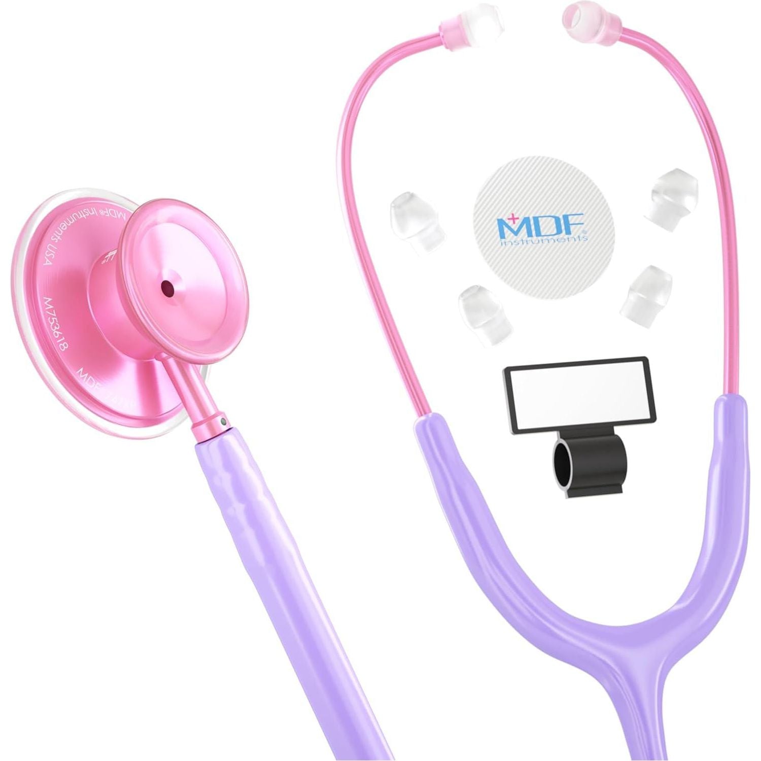 MDF Instruments, Acoustica Lightweight Stethoscope For Doctors, Nurses, Students, Home Health Use, Adult, Dual Head, Pastel Purple Tube, Pink Pinkore Chestpiece-Headset, MDF747XPPO07,
