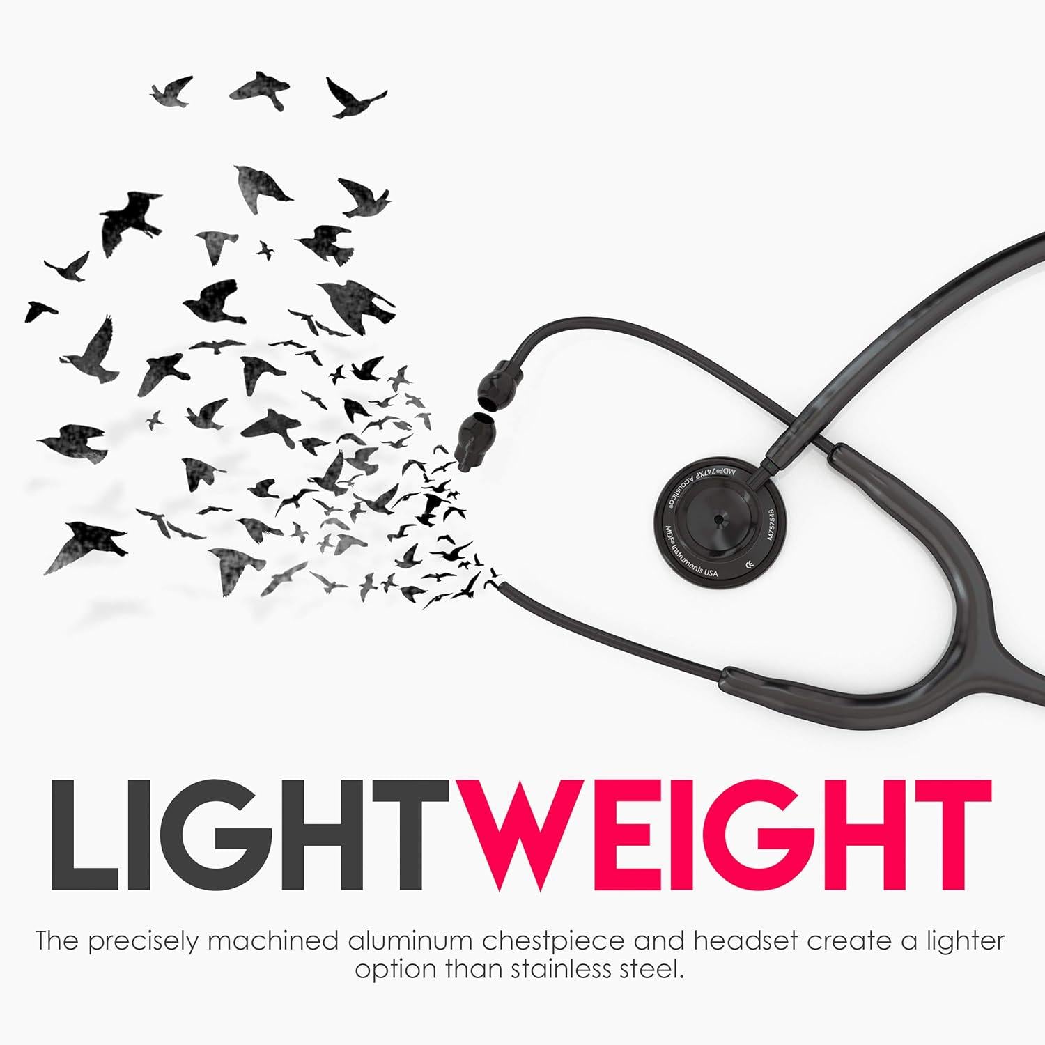 MDF Instruments, Acoustica Lightweight Stethoscope For Doctors, Nurses, Students, Home Health Use, Adult, Dual Head, Pastel Purple Tube, Pink Pinkore Chestpiece-Headset, MDF747XPPO07,