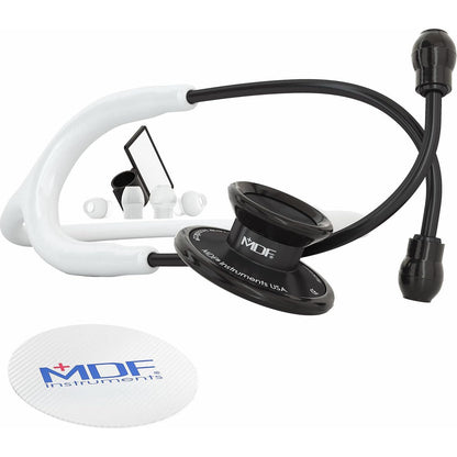 MDF Instruments, Acoustica Lightweight Stethoscope For Doctors, Nurses, Students, Home Health Use, Adult, Dual Head, White Tube, Black Chestpiece-Headset, MDF747XPBO29,