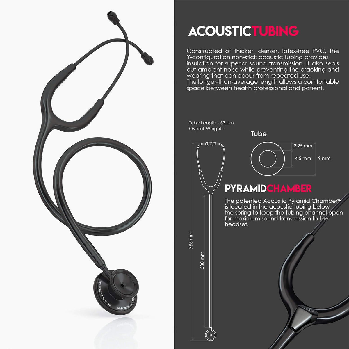 MDF Instruments, Acoustica Lightweight Stethoscope For Doctors, Nurses, Students, Home Health Use, Adult, Dual Head, White Tube, Pink Alloy Chestpiece-Headset, MDF747XPPA29,
