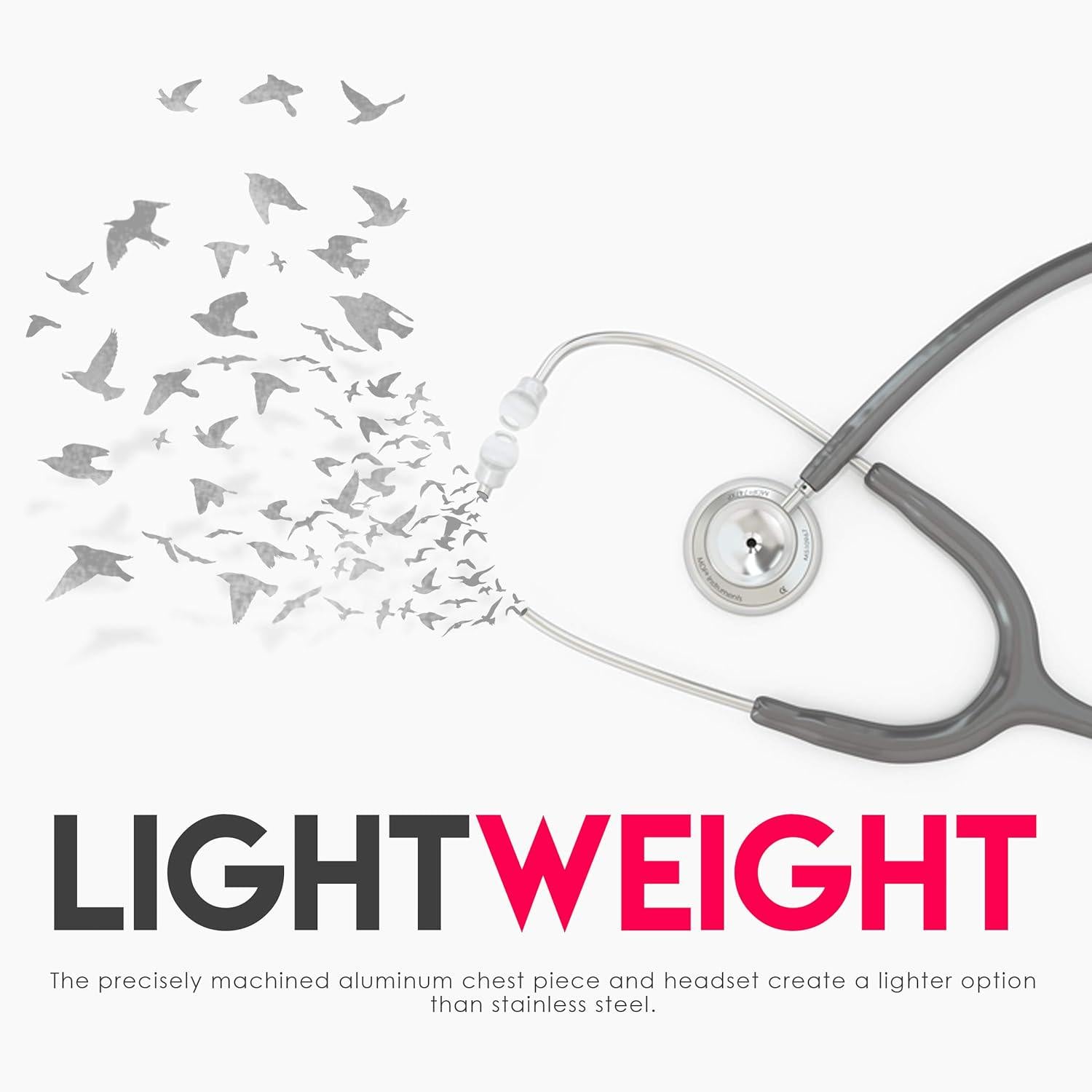 MDF Instruments, Acoustica Lightweight Stethoscope For Doctors, Nurses, Students, Home Health Use, Adult, Dual Head, Grey Tube, Silver Chestpiece-Headset, MDF747XP12,