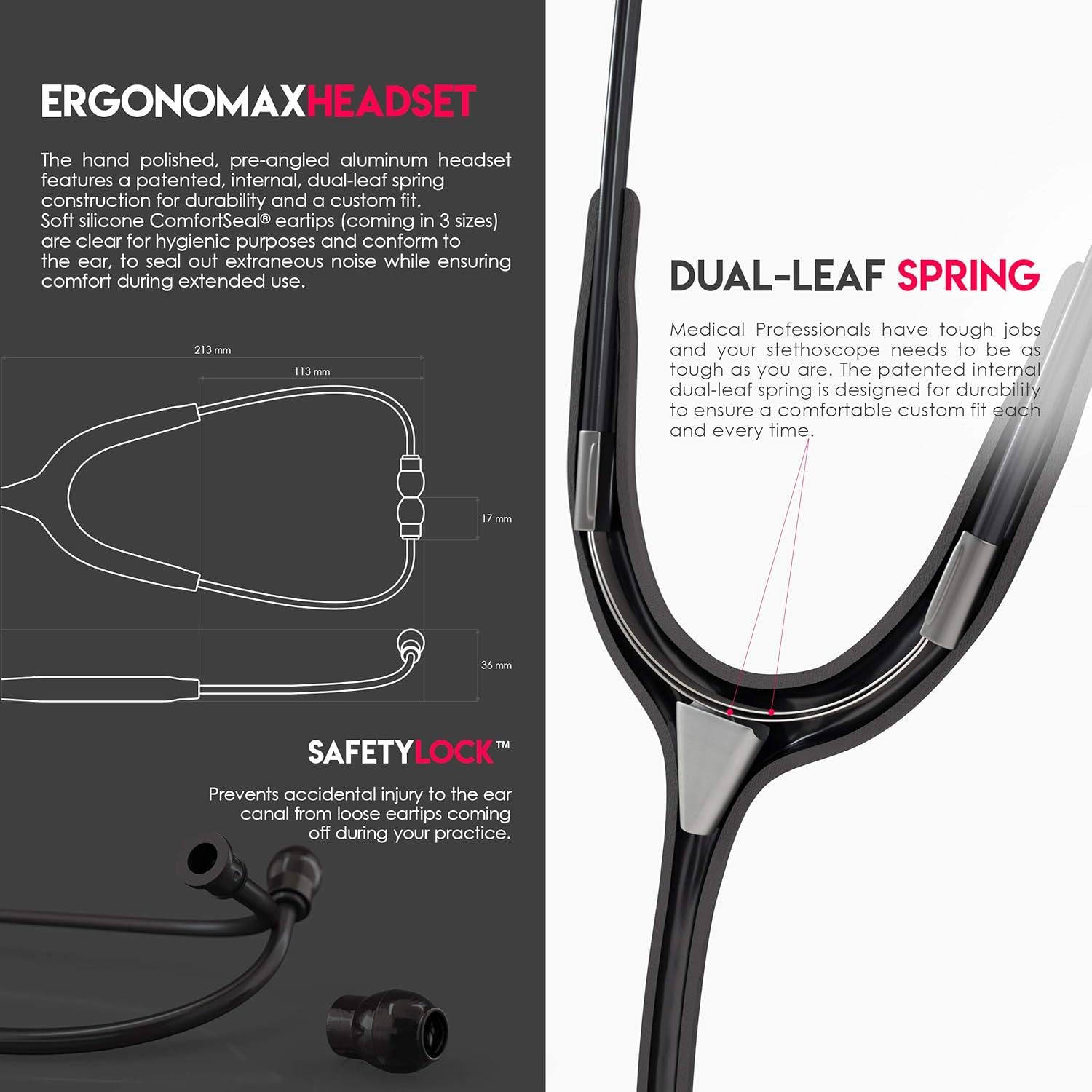 MDF Instruments, Acoustica Lightweight Stethoscope For Doctors, Nurses, Students, Home Health Use, Adult, Dual Head, Pastel Purple Tube, Pink Alloy Chestpiece-Headset, MDF747XPPA07,