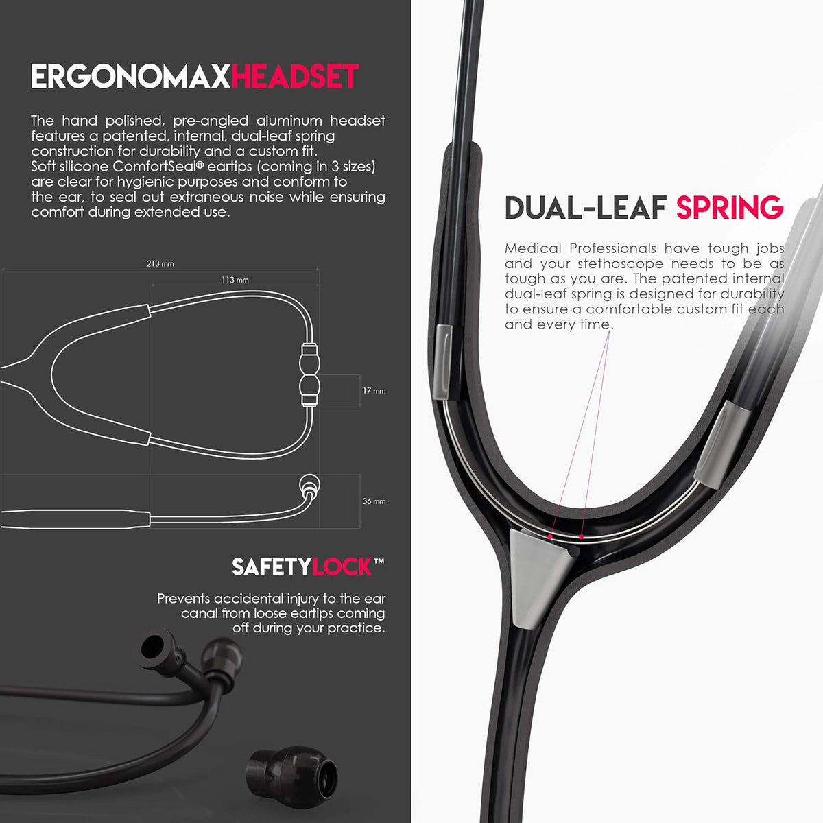 MDF Instruments, Acoustica Lightweight Stethoscope For Doctors, Nurses, Students, Home Health Use, Adult, Dual Head, White Tube, Pink Pinkore Chestpiece-Headset, MDF747XPPO29,