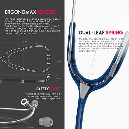 MDF Instruments, Acoustica Lightweight Stethoscope For Doctors, Nurses, Students, Home Health Use, Adult, Dual Head, Navy Blue Tube, Silver Chestpiece-Headset, MDF747XP04,