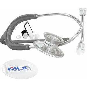 MDF Instruments, Acoustica Lightweight Stethoscope For Doctors, Nurses, Students, Home Health Use, Adult, Dual Head, Grey Tube, Silver Chestpiece-Headset, MDF747XP12,