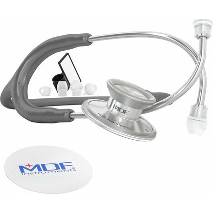 MDF Instruments, Acoustica Lightweight Stethoscope For Doctors, Nurses, Students, Home Health Use, Adult, Dual Head, Grey Tube, Silver Chestpiece-Headset, MDF747XP12,