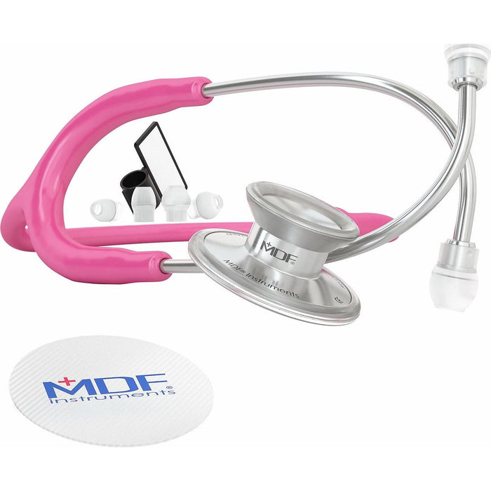 MDF Instruments Acoustica Lightweight Stethoscope, Fuchsia Tube & Silver Chestpiece, Dual Head for Adults