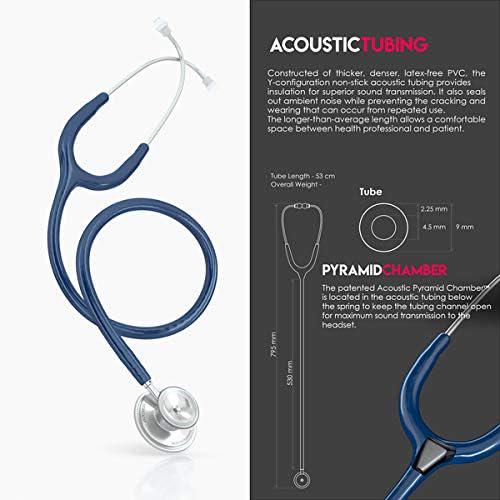 MDF Instruments, Acoustica Lightweight Stethoscope For Doctors, Nurses, Students, Home Health Use, Adult, Dual Head, Navy Blue Tube, Silver Chestpiece-Headset, MDF747XP04,