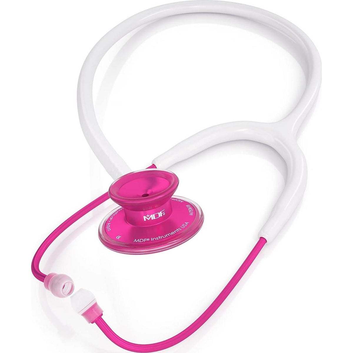 MDF Instruments, Acoustica Lightweight Stethoscope For Doctors, Nurses, Students, Home Health Use, Adult, Dual Head, White Tube, Pink Alloy Chestpiece-Headset, MDF747XPPA29,