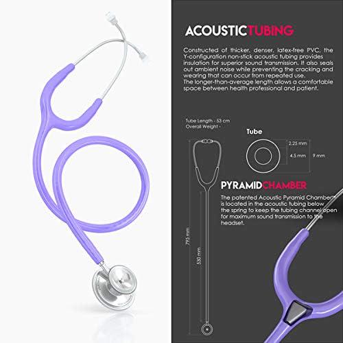 MDF Instruments, Acoustica Lightweight Stethoscope For Doctors, Nurses, Students, Home Health Use, Adult, Dual Head, Pastel Purple Tube, Silver Chestpiece-Headset, MDF747XP07,