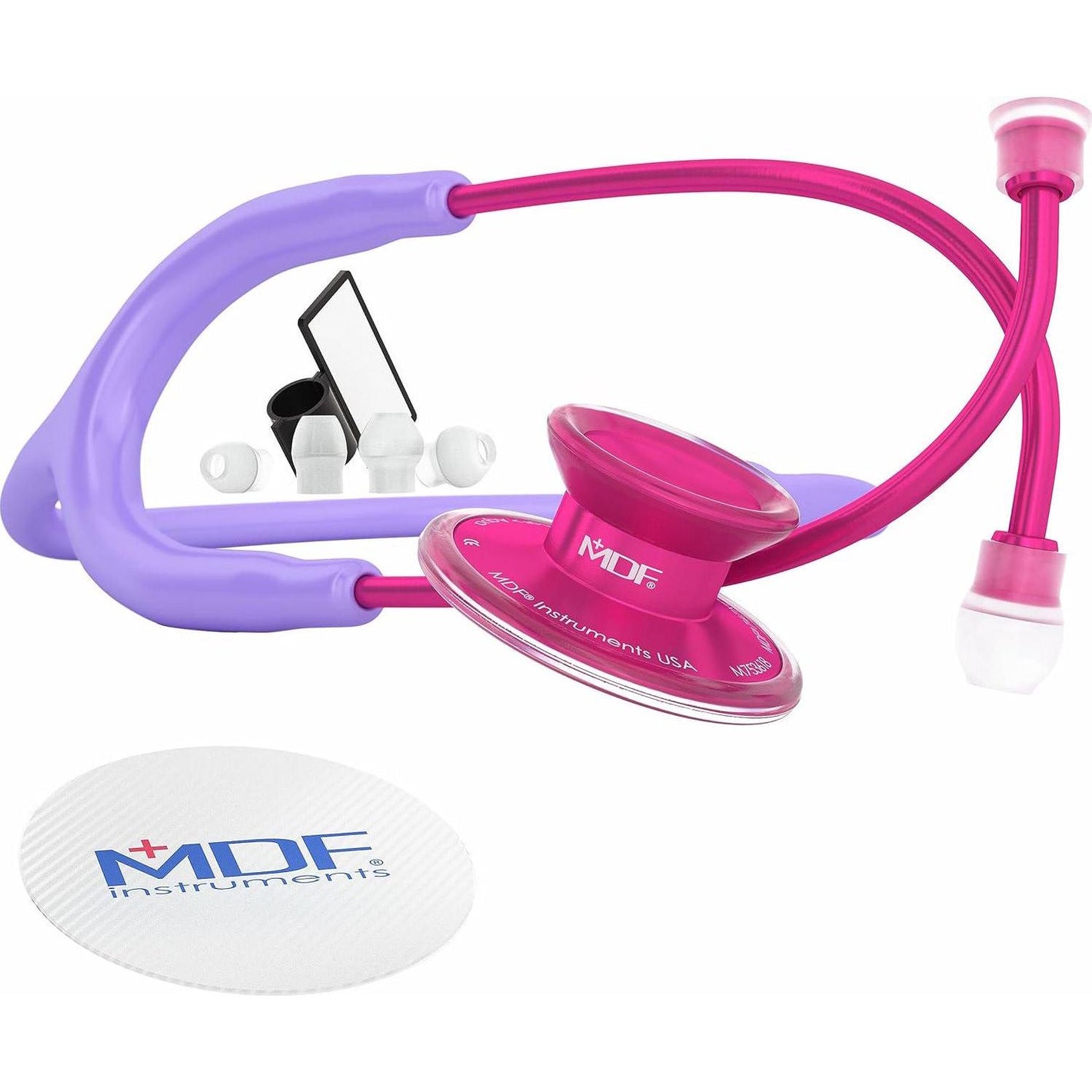MDF Instruments, Acoustica Lightweight Stethoscope For Doctors, Nurses, Students, Home Health Use, Adult, Dual Head, Pastel Purple Tube, Pink Alloy Chestpiece-Headset, MDF747XPPA07,