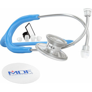 MDF Instruments, Acoustica Lightweight Stethoscope For Doctors, Nurses, Students, Home Health Use, Adult, Dual Head, Bright Blue Tube, Silver Chestpiece-Headset, MDF747XP14,