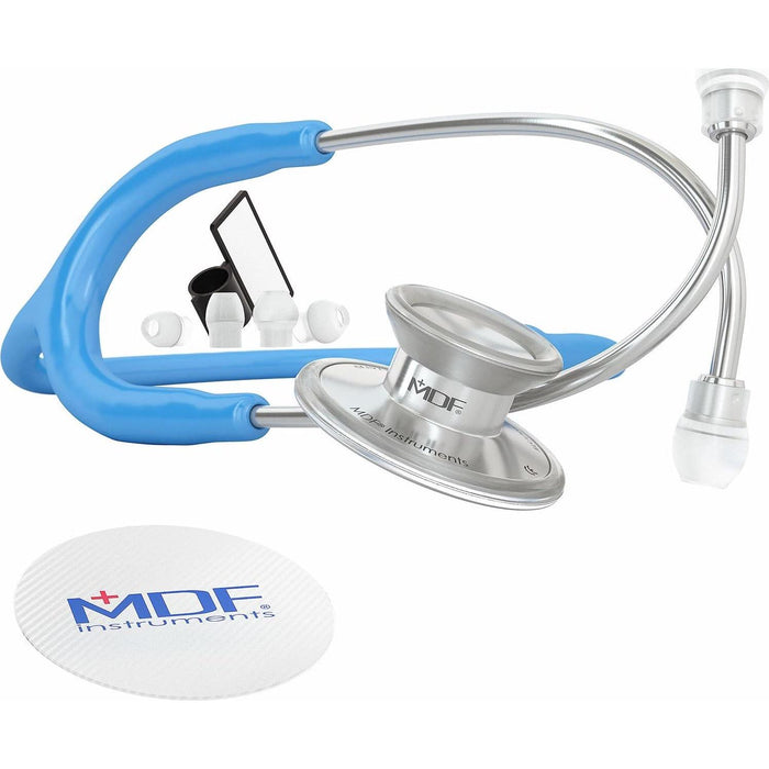 MDF Instruments Acoustica Lightweight Stethoscope for Doctors, Nurses & Students, Adult Dual Head, Bright Blue Tube, Silver Chestpiece, MDF747XP14
