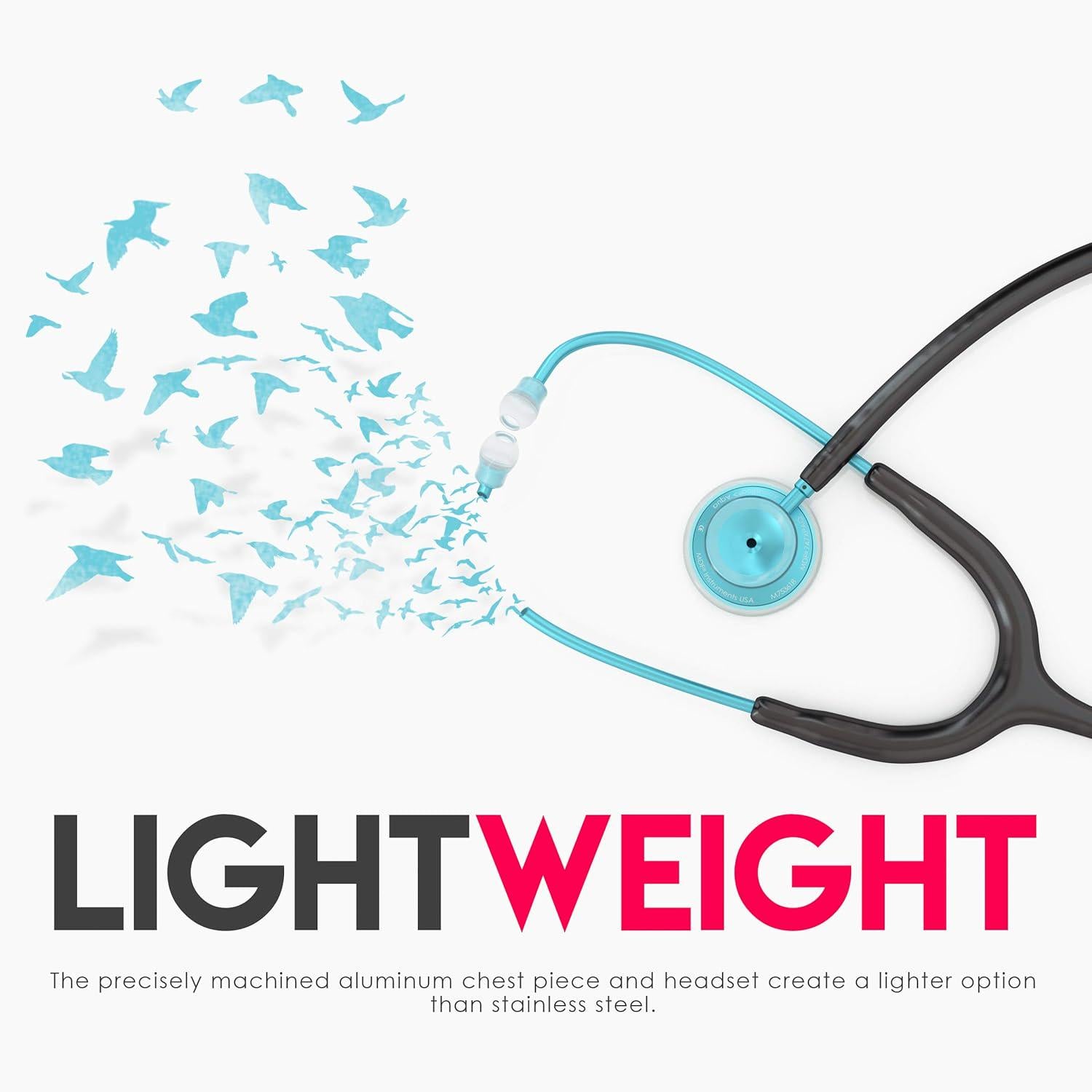 MDF Instruments, Acoustica Lightweight Stethoscope For Doctors, Nurses, Students, Home Health Use, Adult, Dual Head, Black Tube, Aqua Chestpiece-Headset, MDF747XPAQ11,