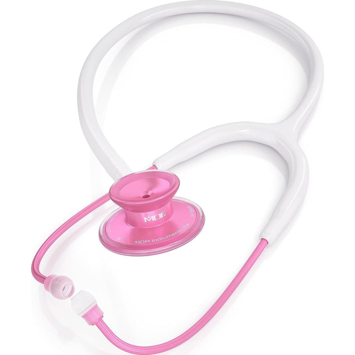 MDF Instruments, Acoustica Lightweight Stethoscope For Doctors, Nurses, Students, Home Health Use, Adult, Dual Head, White Tube, Pink Pinkore Chestpiece-Headset, MDF747XPPO29,