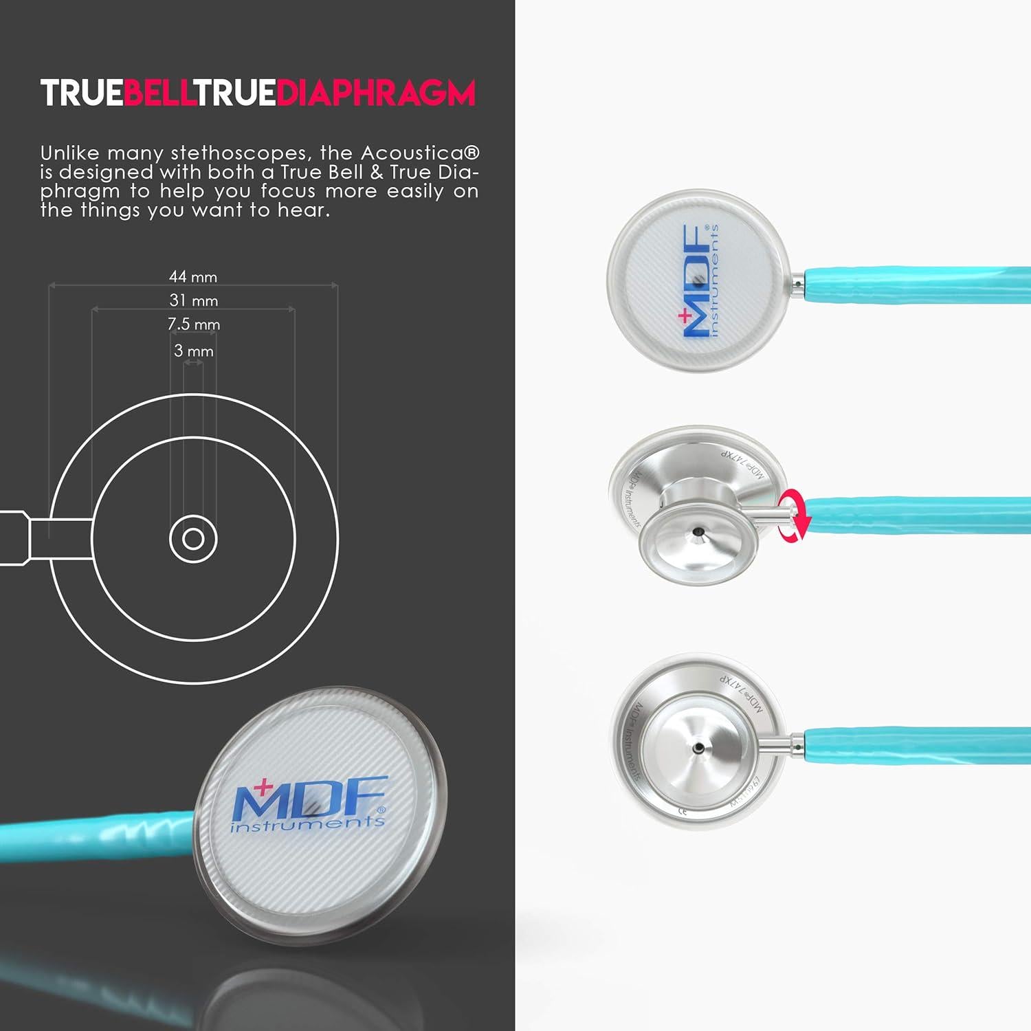 MDF Instruments, Acoustica Lightweight Stethoscope For Doctors, Nurses, Students, Home Health Use, Adult, Dual Head, Pastel Blue Tube, Silver Chestpiece-Headset, MDF747XP03,