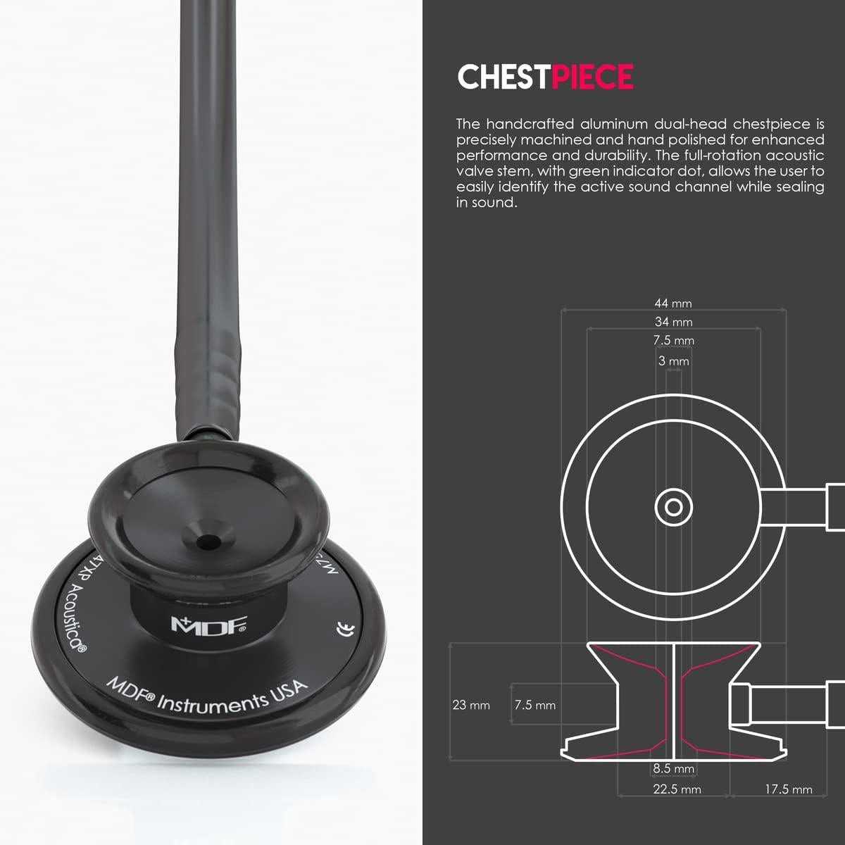 MDF Instruments, Engravable - Acoustica Lightweight Custom Stethoscope For Doctors, Nurses, Students, Home Health Use, Adult, Dual Head, Black Tube, Black Chestpiece-Headset, MDF747XPBO-ENGRAVING,