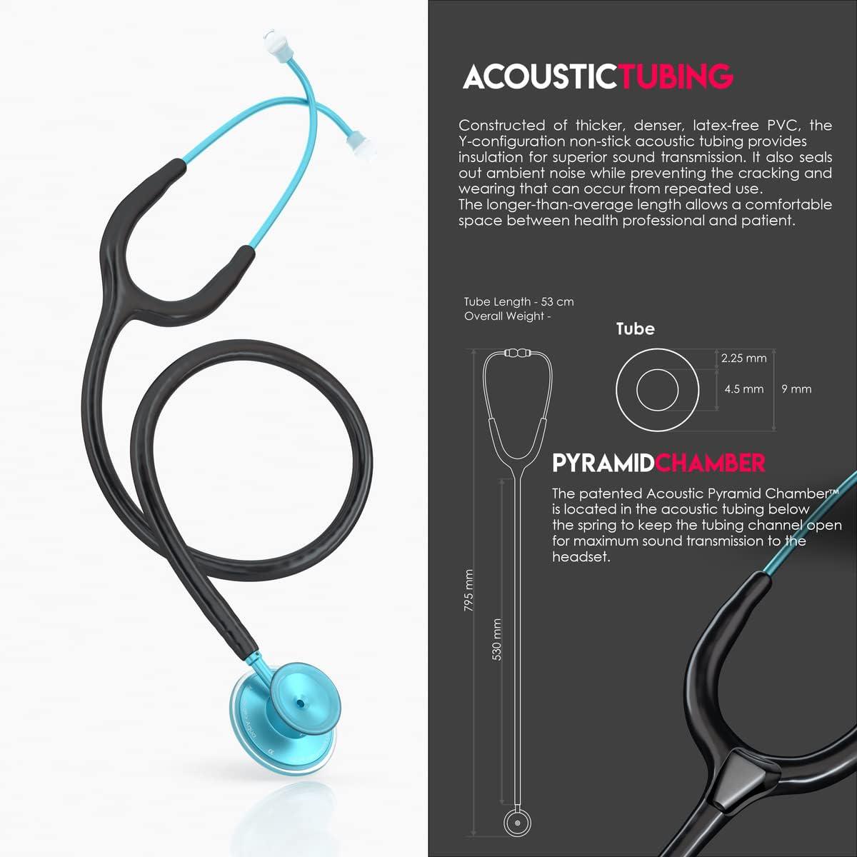 MDF Instruments Engravable - Acoustica Lightweight Custom Stethoscope For Doctors, Nurses, Students, Home Health Use, Adult, Dual Head, Black Tube, Aqua Chestpiece-Headset, MDF747XPAQ11-ENGRAVING,