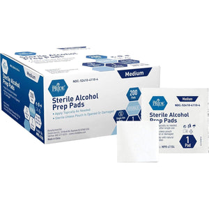 Med Pride Sterile Prep Pads, Medical Grade Antiseptic, Individually Wrapped, 2-Ply, Medium Square, 200 Count