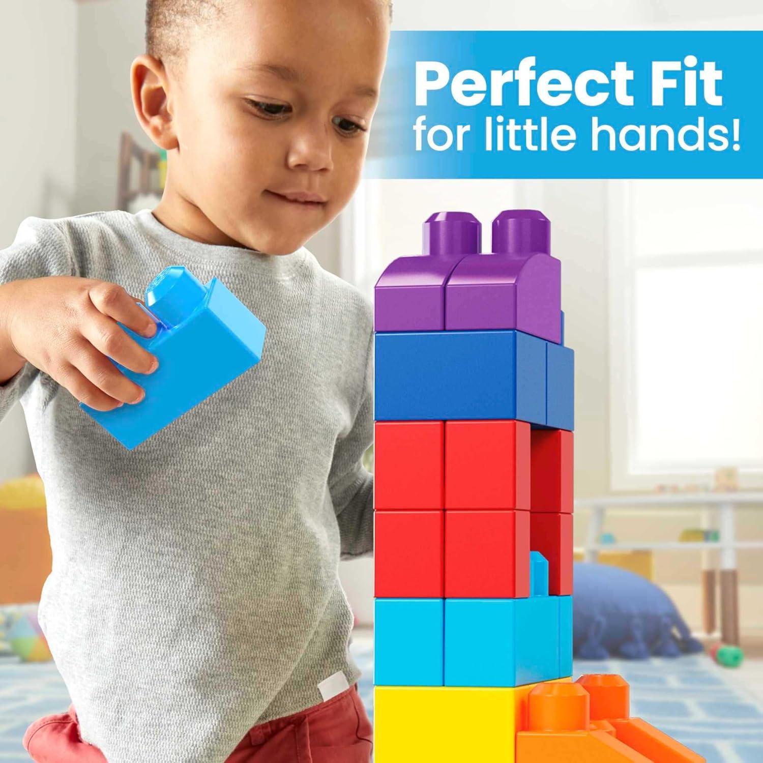 MEGA BLOKS First Builders Toddler Blocks Toys Set, Big Building Bag With 80 Pieces And Storage, Blue, Ages 1+ Years,