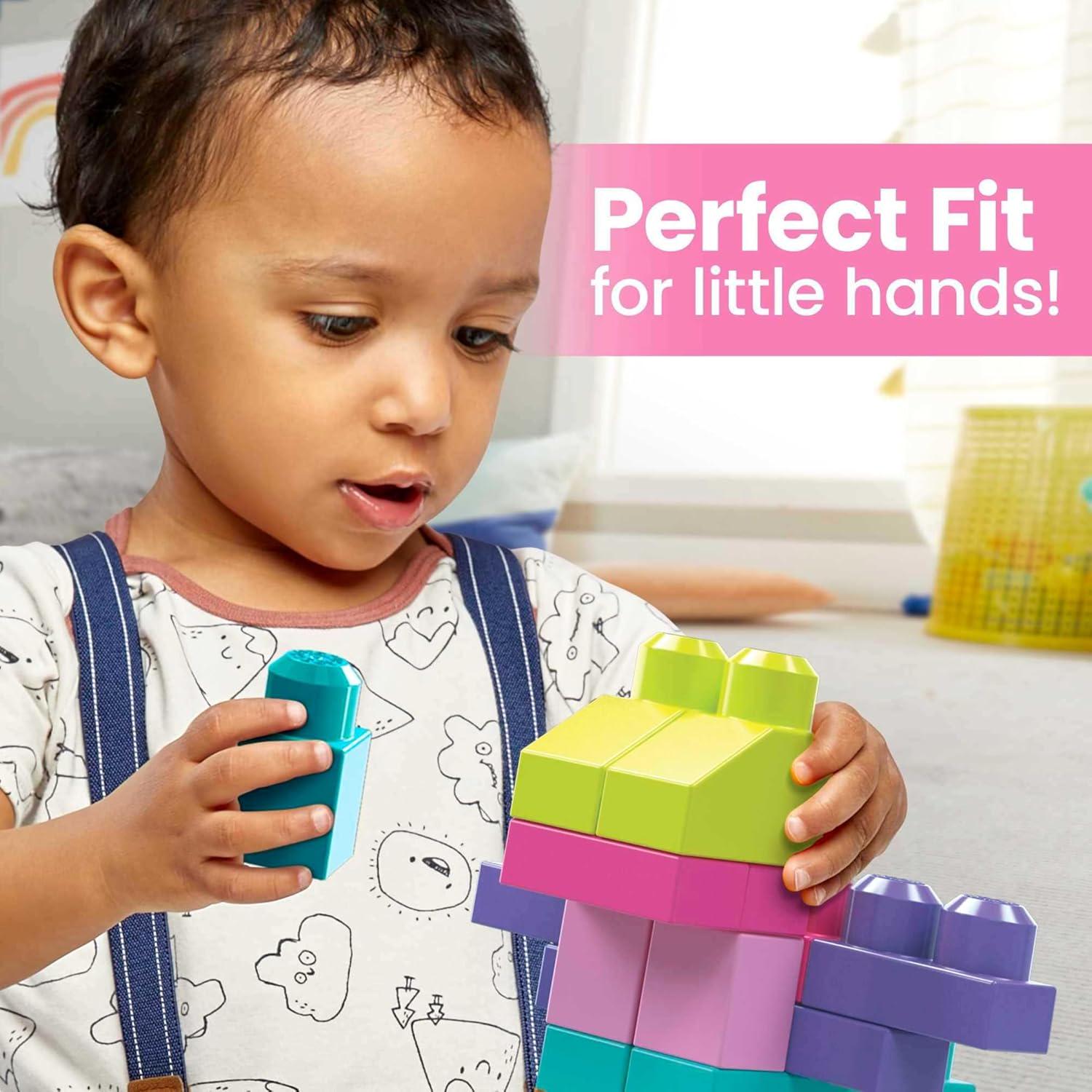 MEGA BLOKS First Builders Toddler Blocks Toys Set, Big Building Bag With 80 Pieces And Storage, Pink, Ages 1+ Years,