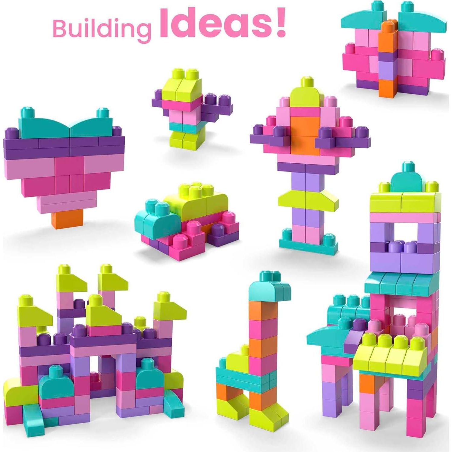 MEGA BLOKS First Builders Toddler Blocks Toys Set, Big Building Bag With 80 Pieces And Storage, Pink, Ages 1+ Years,