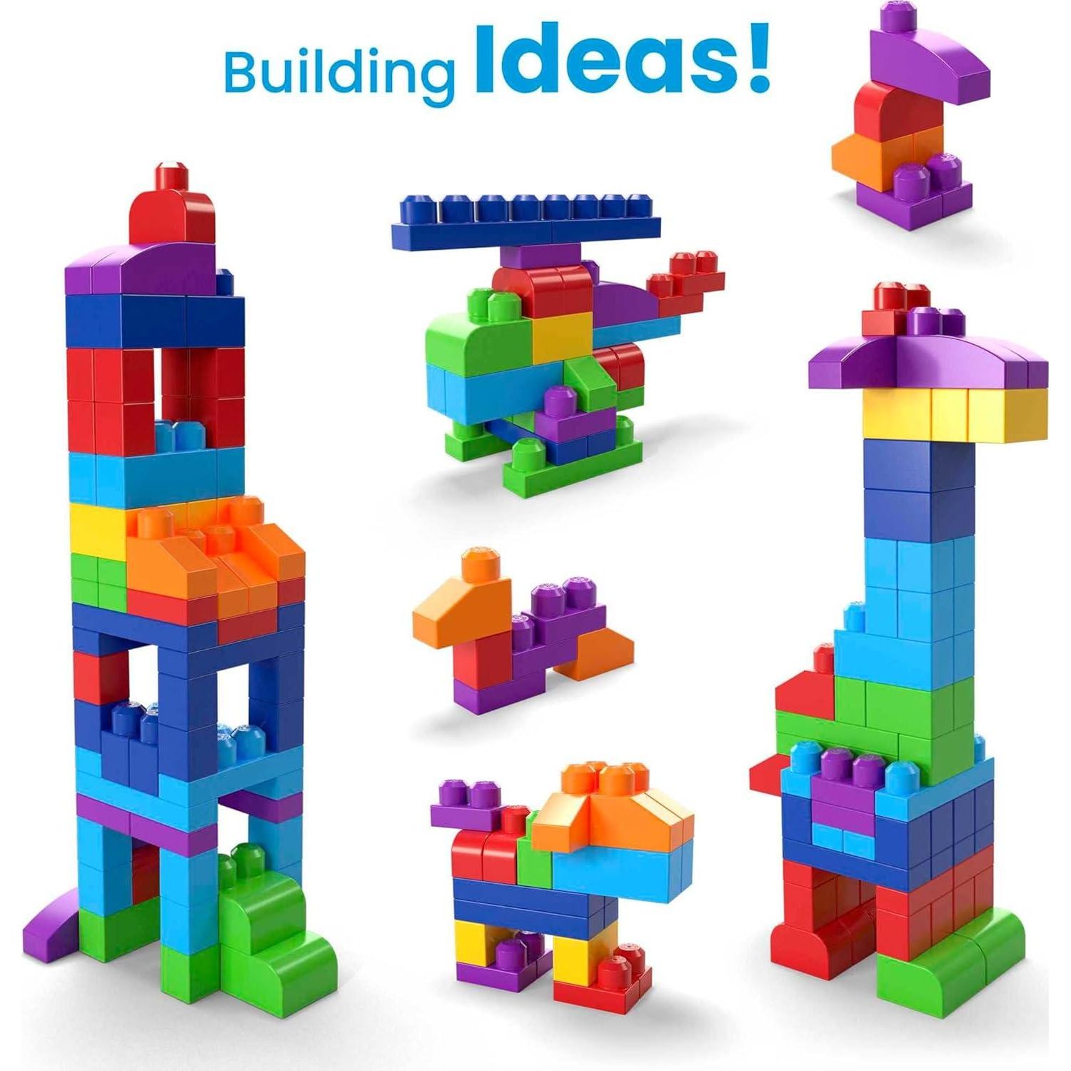 MEGA BLOKS First Builders Toddler Blocks Toys Set, Big Building Bag With 80 Pieces And Storage, Blue, Ages 1+ Years,