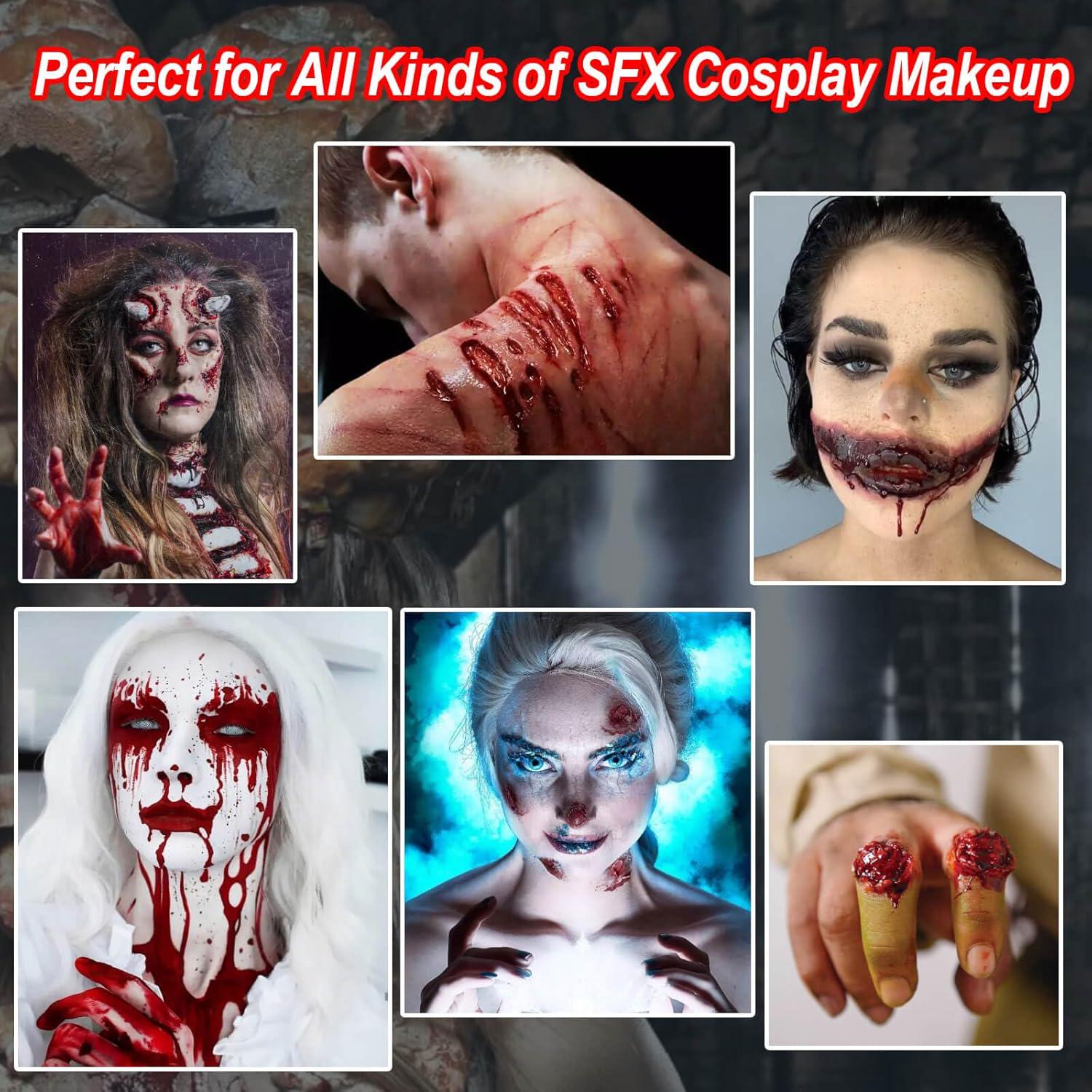 MEICOLY 7Pcs SFX Special Effects Makeup Kit,Helloween Cosplay Makeup,6 Color Bruise Makeup Palette+Coagulated Blood+Fake Blood Splatter+Black Stipple Sponge+Scar Wax With Spatula Tool+Scar Wax Remover,