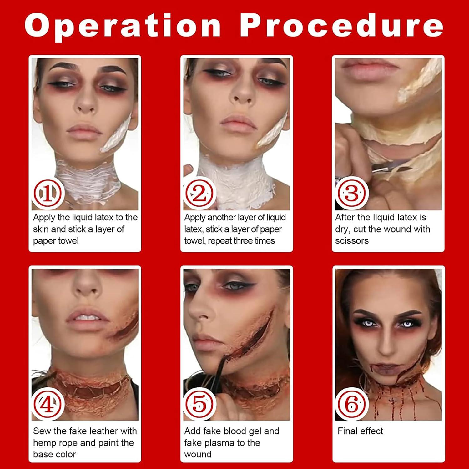 MEICOLY Light Flesh Liquid Latex With Sponge,Halloween Costume SFX Special Effects Makeup For Scar Burn Monster Zombie Cut Wound Skin Wrinkle,Latex Glue For Face And Body,